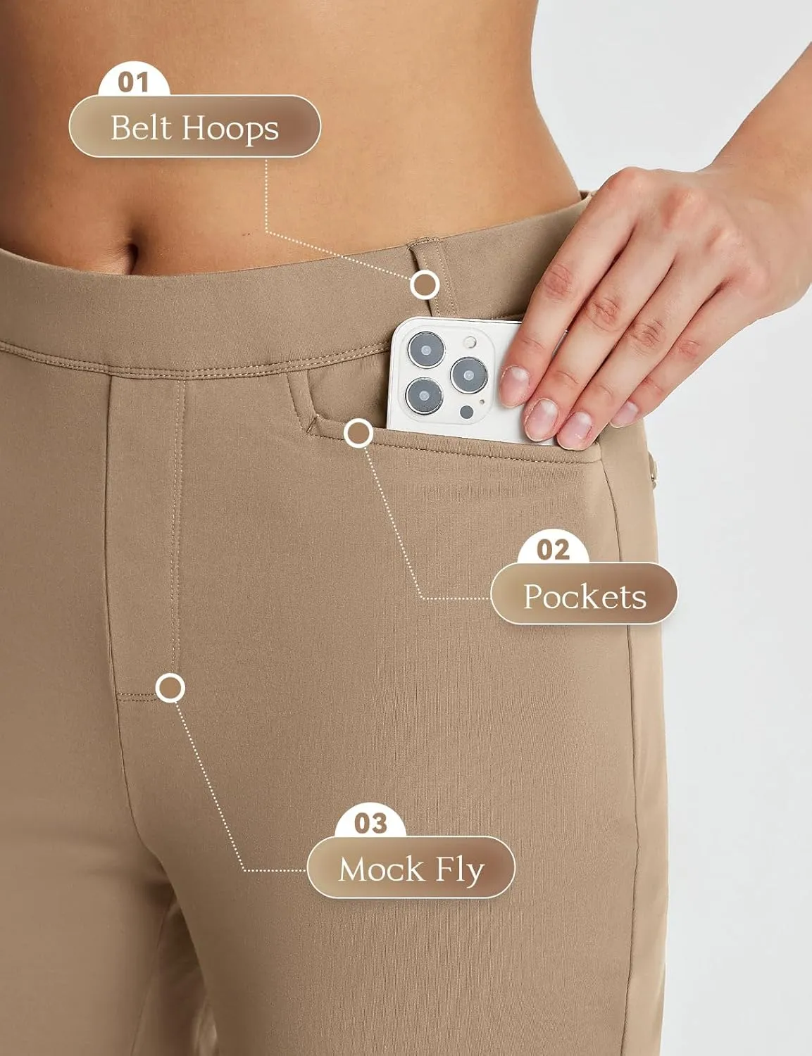 baleaf Women's Golf Pant Winter Fleece Lined Pants with Belt Loops Pockets Travel Work Casual