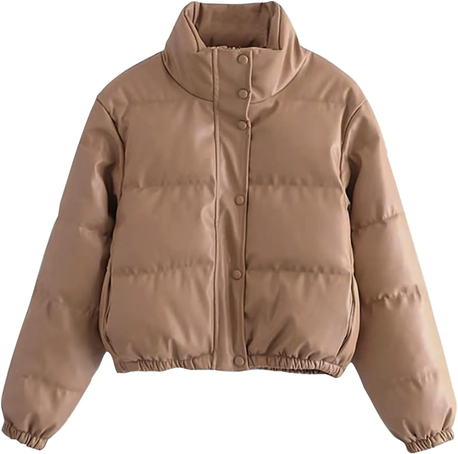 Cropped Puffer Coat For Women Trendy 2023 Quilted Stand Collar Zip Up Short Down Jackets Warm Winter Bubble Coat