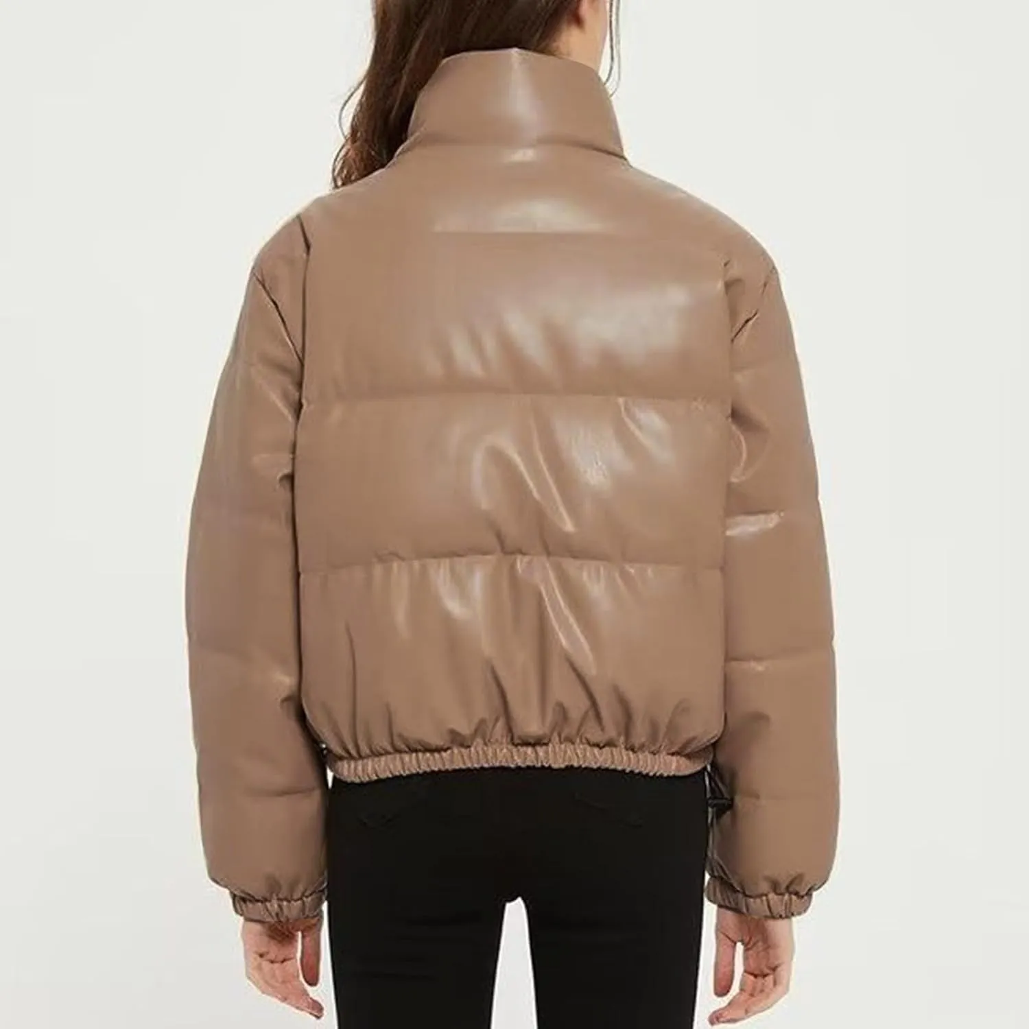 Cropped Puffer Coat For Women Trendy 2023 Quilted Stand Collar Zip Up Short Down Jackets Warm Winter Bubble Coat