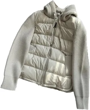 DBFBDTU Women Knitted Patchwork Down Jacket Drawstring Hooded Warm Lightweight Puffer Coat