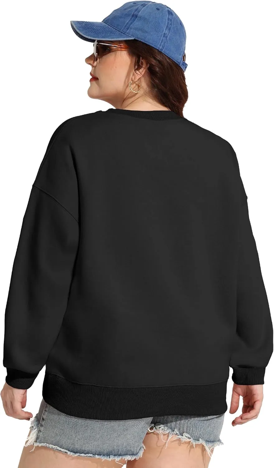FOREYOND Plus Size Fleece Sweatshirts for Women Crewneck Cotton Pullover Sweat Shirts Casual Thermal Long Sleeve Tops