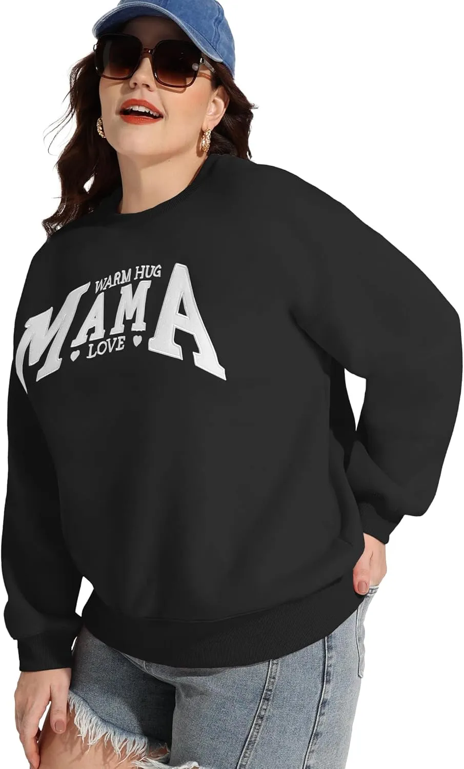 FOREYOND Plus Size Fleece Sweatshirts for Women Crewneck Cotton Pullover Sweat Shirts Casual Thermal Long Sleeve Tops