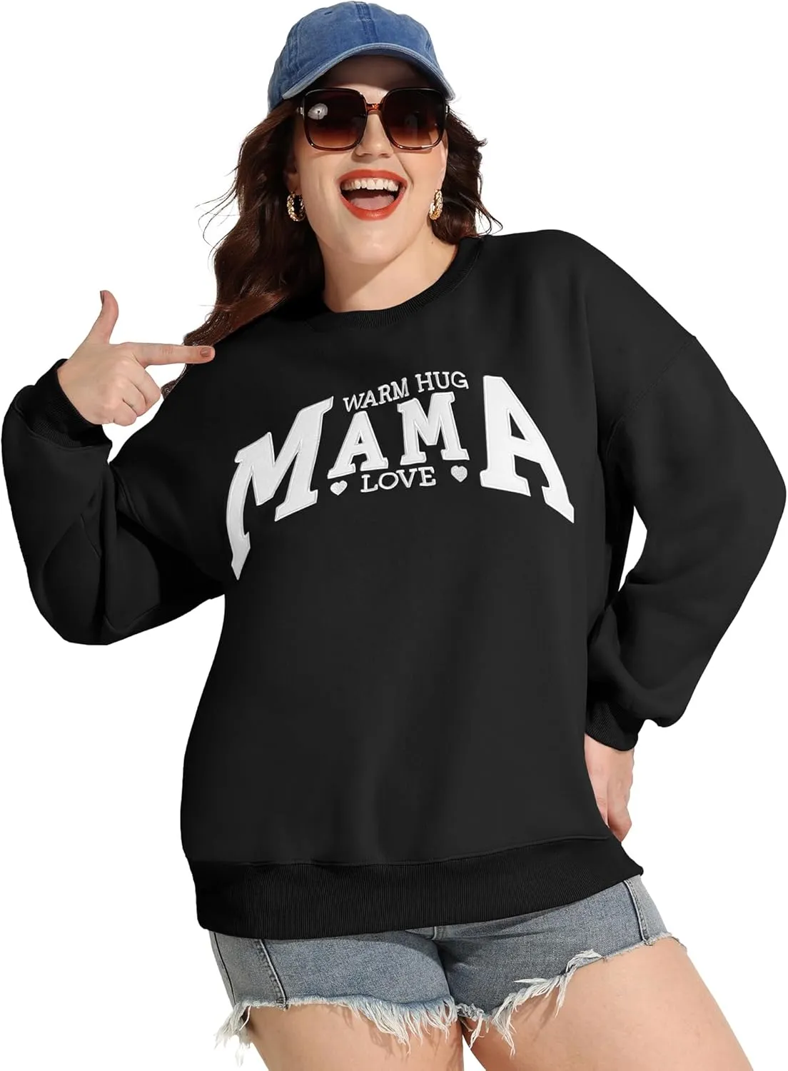 FOREYOND Plus Size Fleece Sweatshirts for Women Crewneck Cotton Pullover Sweat Shirts Casual Thermal Long Sleeve Tops