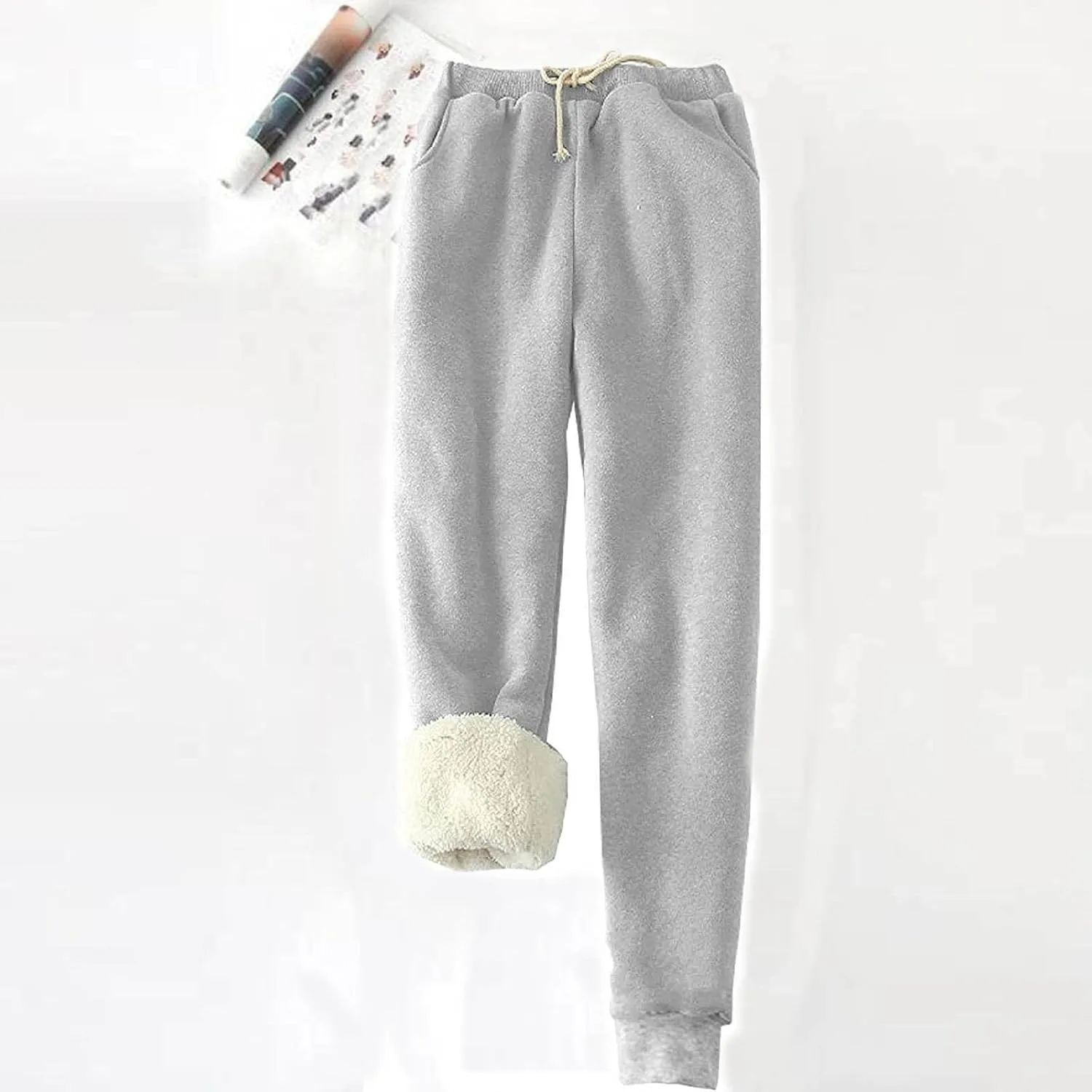 JIEMUXIU Womens Fleece Lined Sweatpants Winter Sherpa Warm Jogger Drawstring Pants Casual Thermal Sweatpants