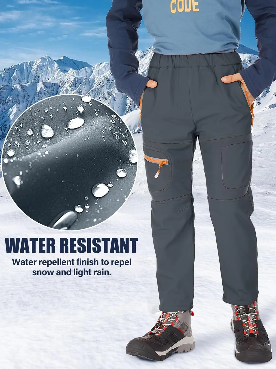 linlon Kids Boy's Snow Waterproof Pants Youth Fleece Lind Hiking Softshell Warm Insulated Trousers