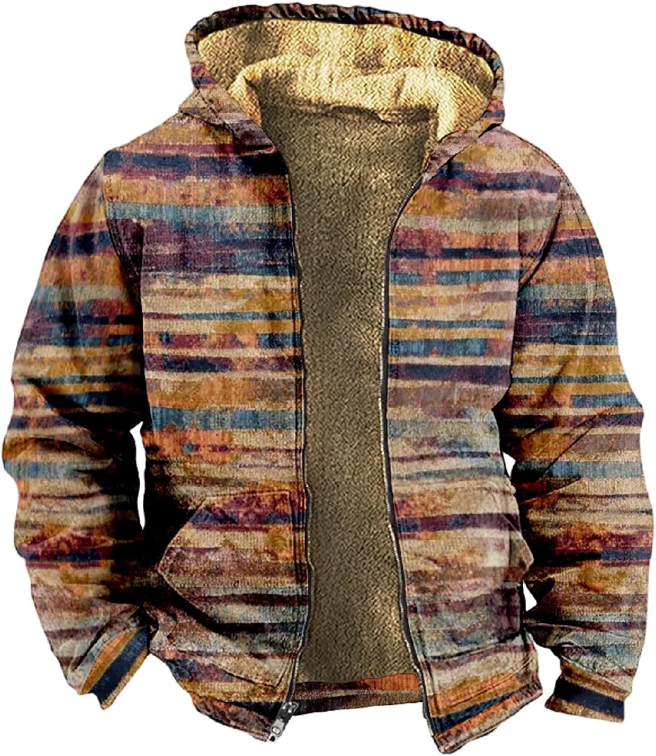Men Coats Winter With Hood Fleece Lined Zipper Coat Heated Oversized Graphic Sport Jacket