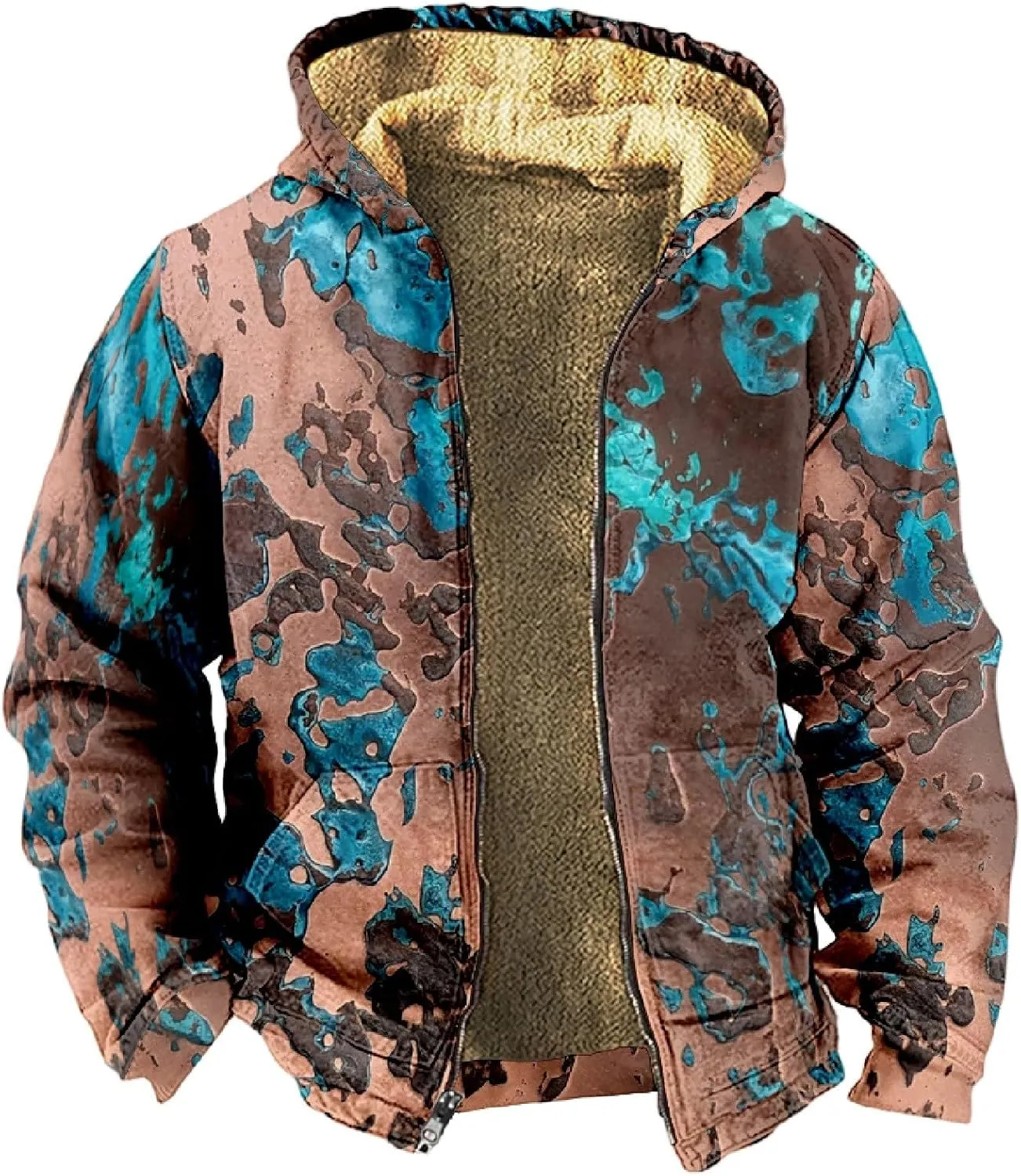 Men Coats Winter With Hood Fleece Lined Zipper Coat Thick Oversized Graphic Sport Jacket