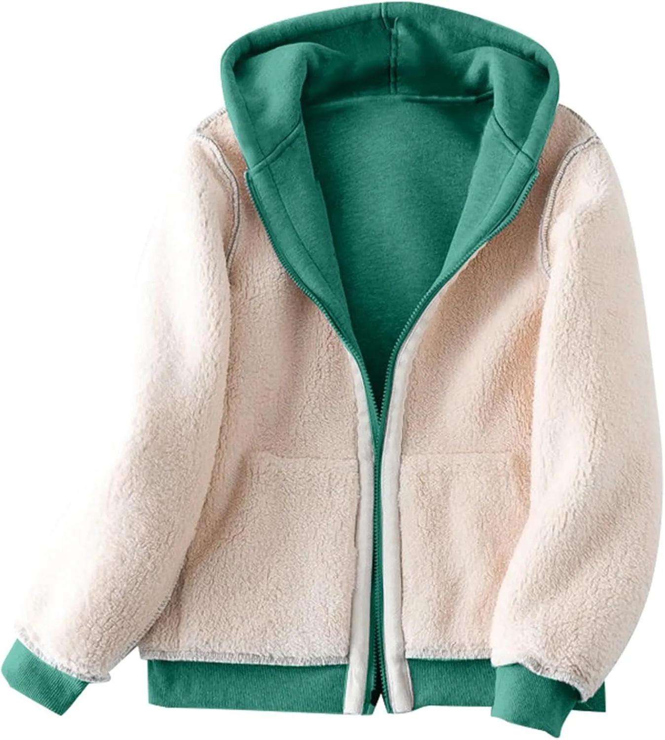 Mens Fleece Jacket Hooed Full Zip Up Sherpa Lined Heavyweight Coats Casual Long Sleeve Thermal Jackets with Pockets