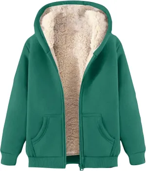 Mens Fleece Jacket Hooed Full Zip Up Sherpa Lined Heavyweight Coats Casual Long Sleeve Thermal Jackets with Pockets