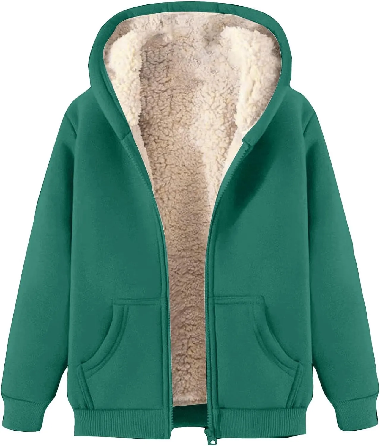 Mens Fleece Jacket Hooed Full Zip Up Sherpa Lined Heavyweight Coats Casual Long Sleeve Thermal Jackets with Pockets