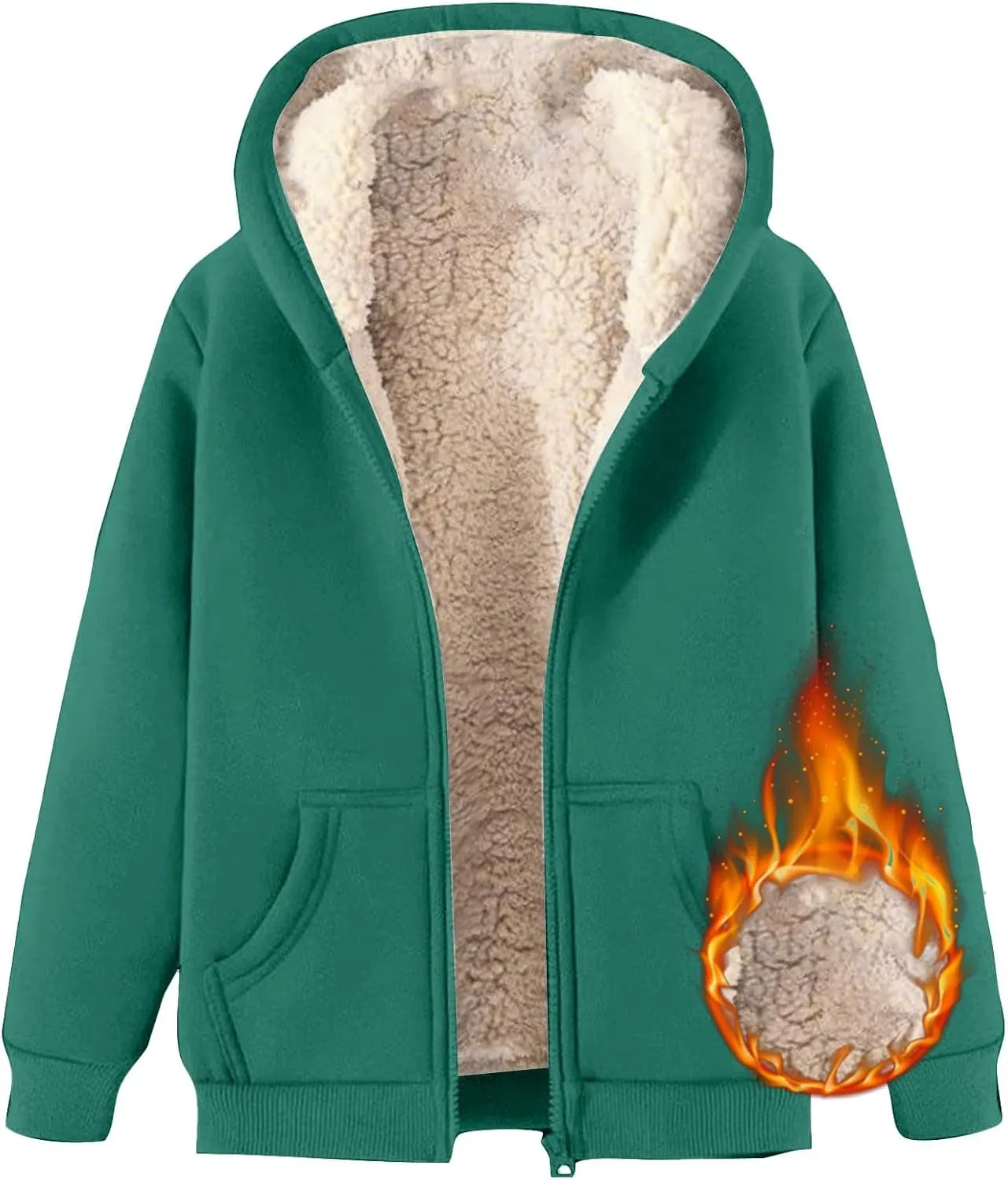 Mens Fleece Jacket Hooed Full Zip Up Sherpa Lined Heavyweight Coats Casual Long Sleeve Thermal Jackets with Pockets