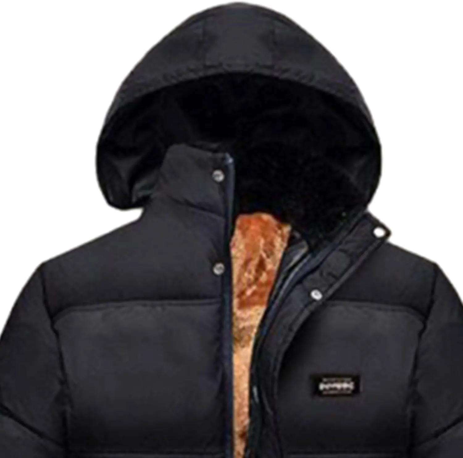 Men's Fleece Lined Puffer Jacket Winter Down Coat with Removable Hood