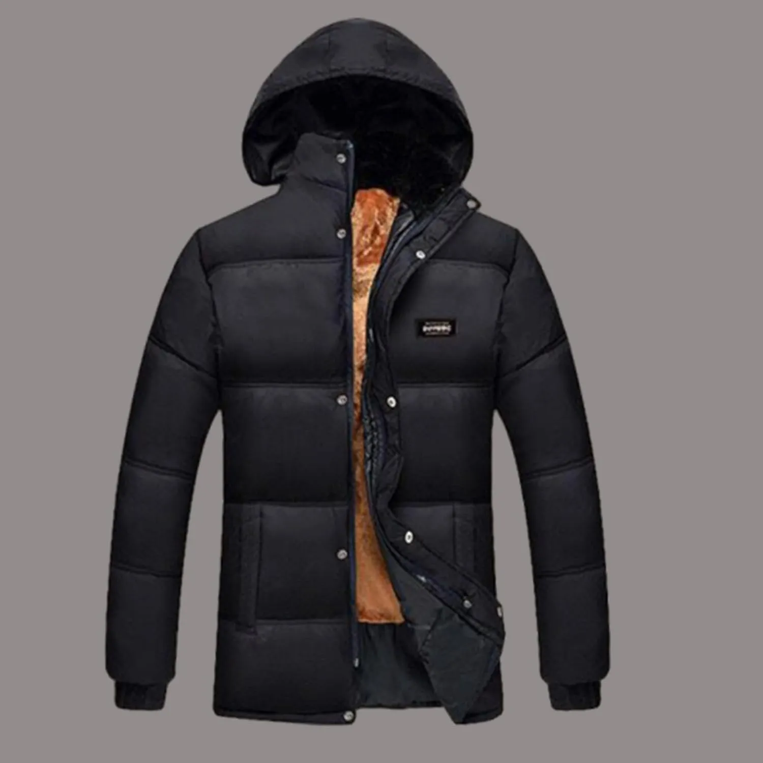 Men's Fleece Lined Puffer Jacket Winter Down Coat with Removable Hood