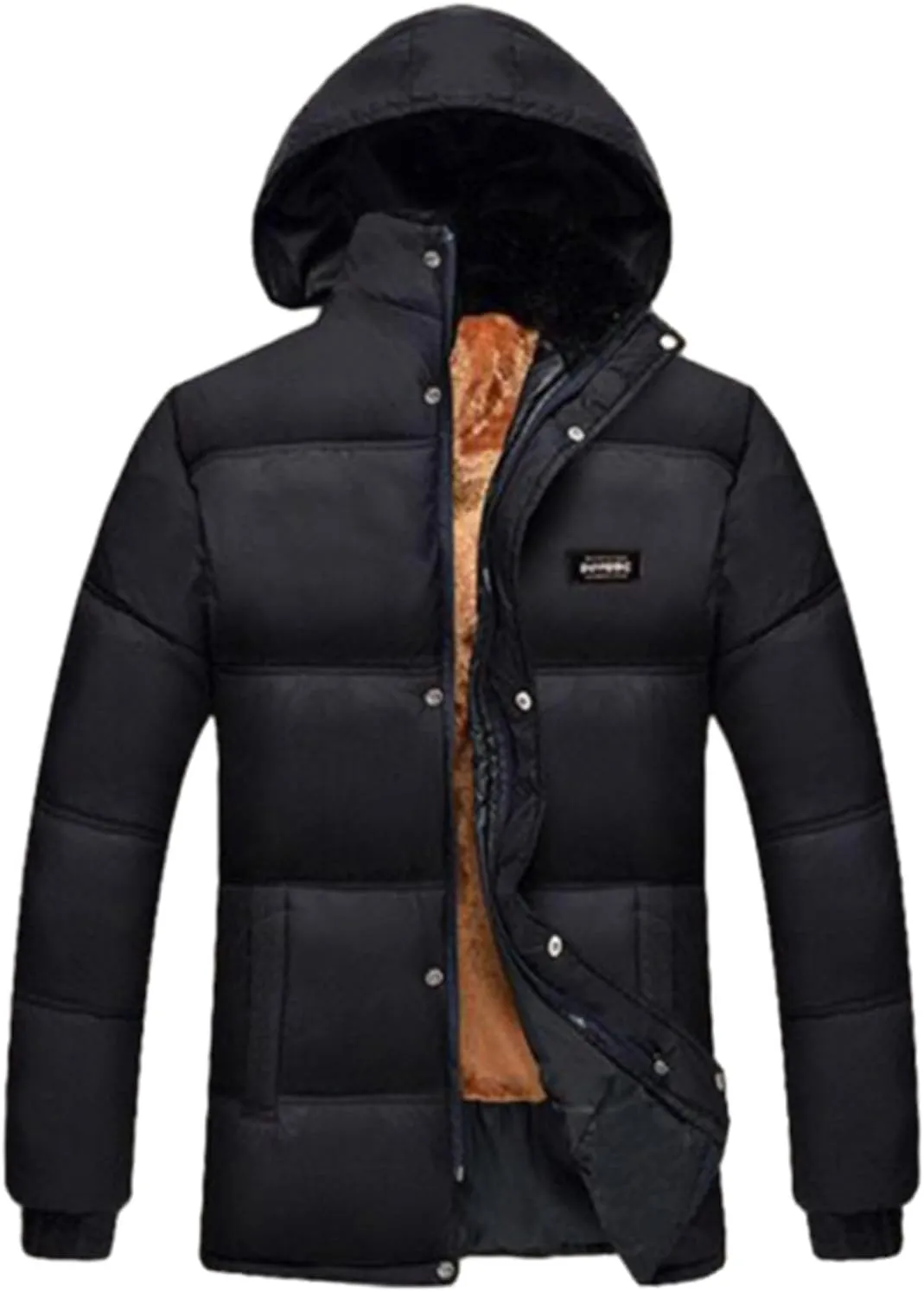 Men's Fleece Lined Puffer Jacket Winter Down Coat with Removable Hood