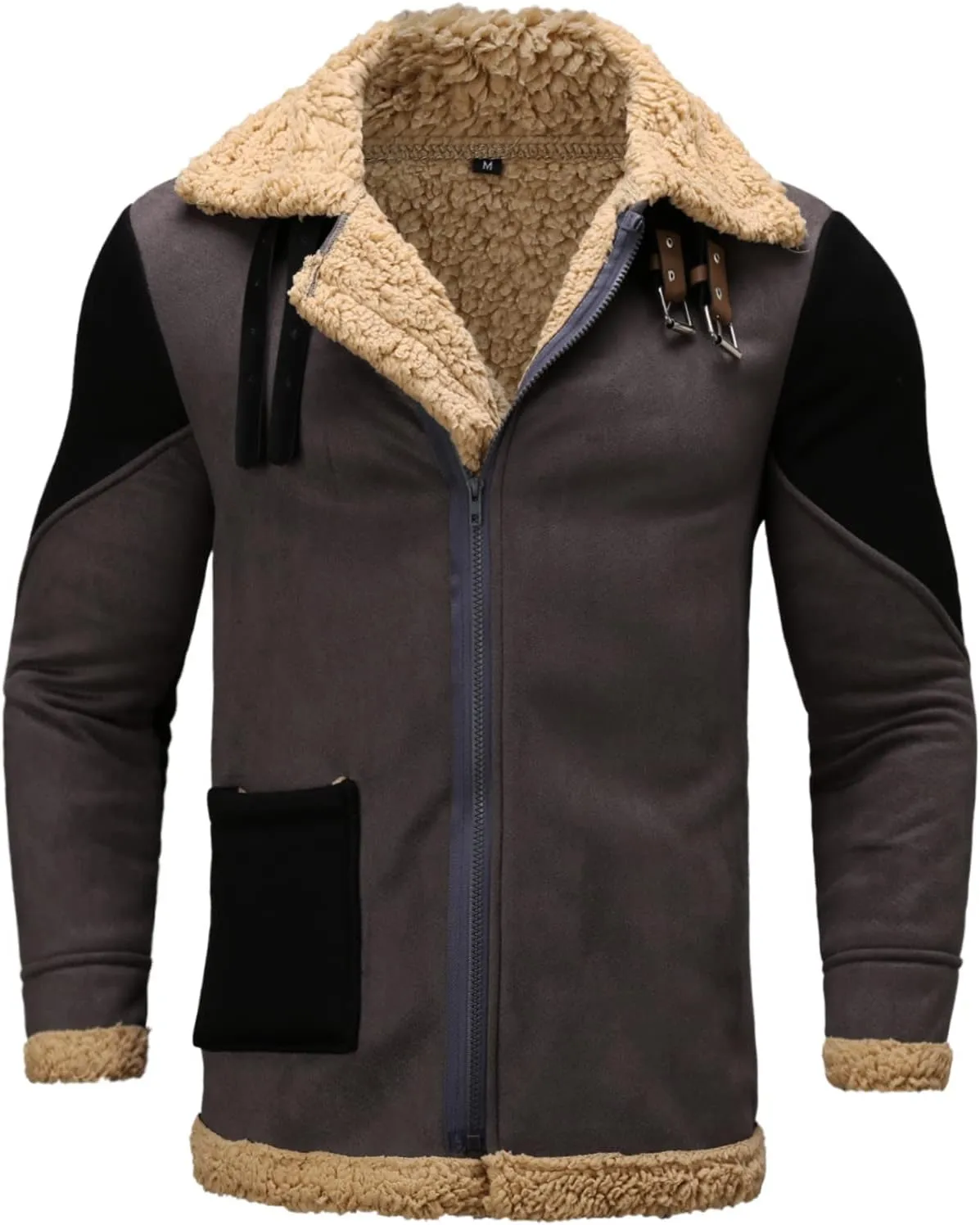 Mens Winter Coats, Mens Vintage Bomber Jacket Sherpa Lined Heavyweight Shearing Coat Baggy Thick Fleece Jackets
