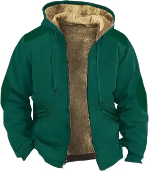 Mens Zipper Hoodies Winter Sherpa Lined Graphic Jacket Oversized Heavy Windbreaker Coat Big And Tall Windproof Outwear