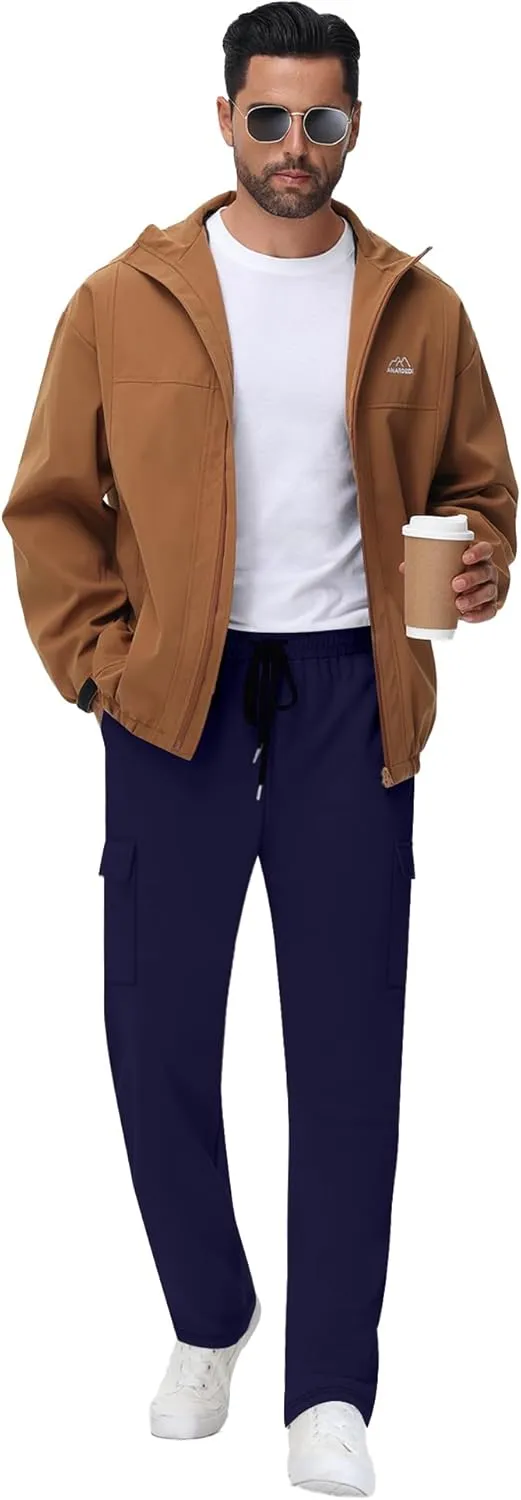 Neer 3 Pack Men's Cargo Sweatpants Baggy Open Bottom Straight Leg Drawstring Joggers Casual Lounge Pants with Pockets