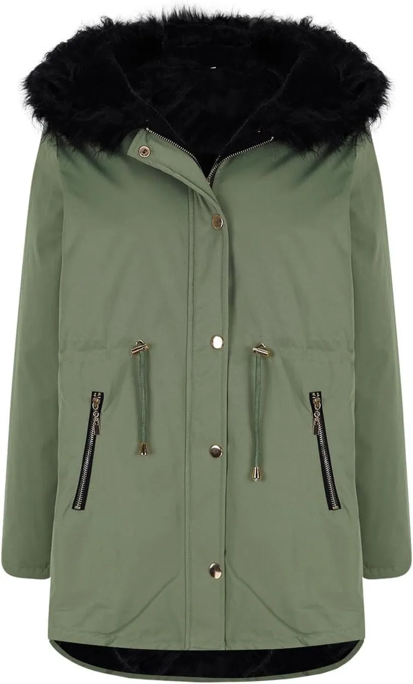 Thicken Fleece Parka Women Winter Coat Warm Puffer Jacket Quilted Down Coats Casual Sherpa Outerwear with Furry Hood