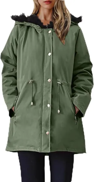 Thicken Fleece Parka Women Winter Coat Warm Puffer Jacket Quilted Down Coats Casual Sherpa Outerwear with Furry Hood
