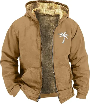 Winter Coat For Men With Hood Fleece Lined Zipper Graphic Coat Motorcycle Heavy Fashion Jacket