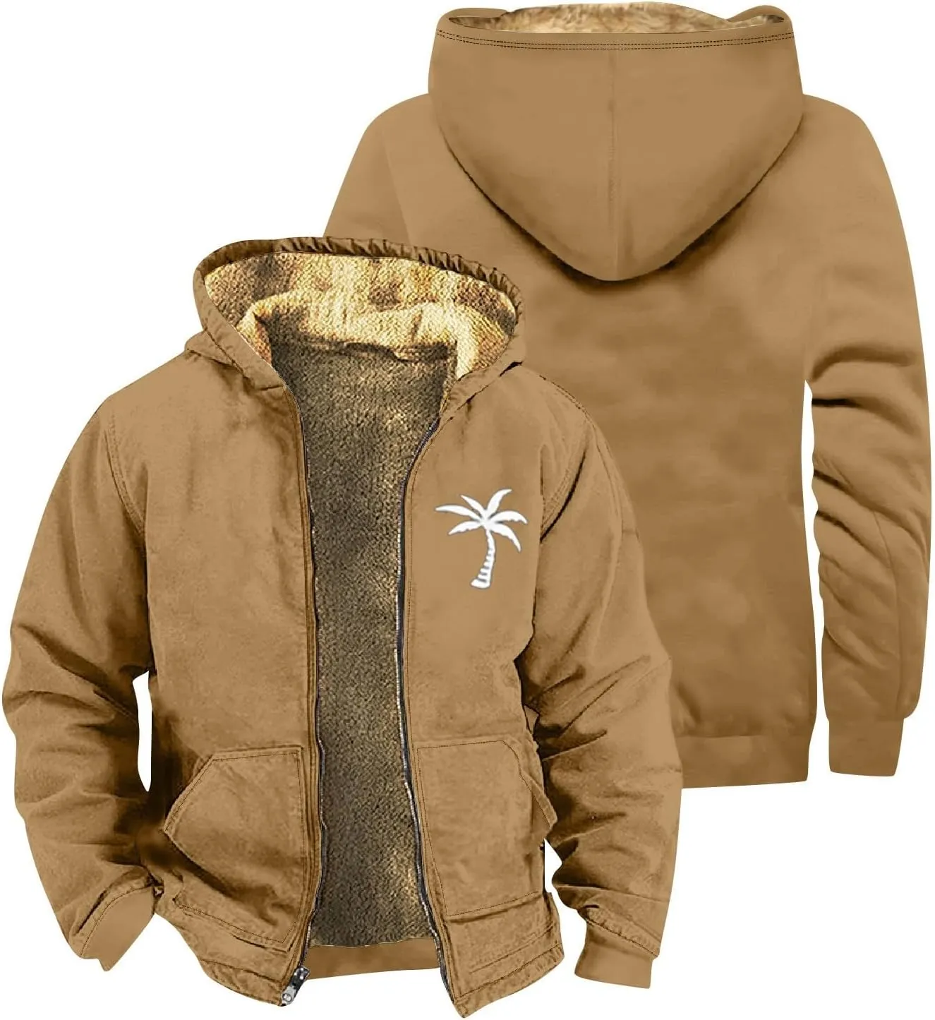 Winter Coat For Men With Hood Fleece Lined Zipper Graphic Coat Motorcycle Heavy Fashion Jacket