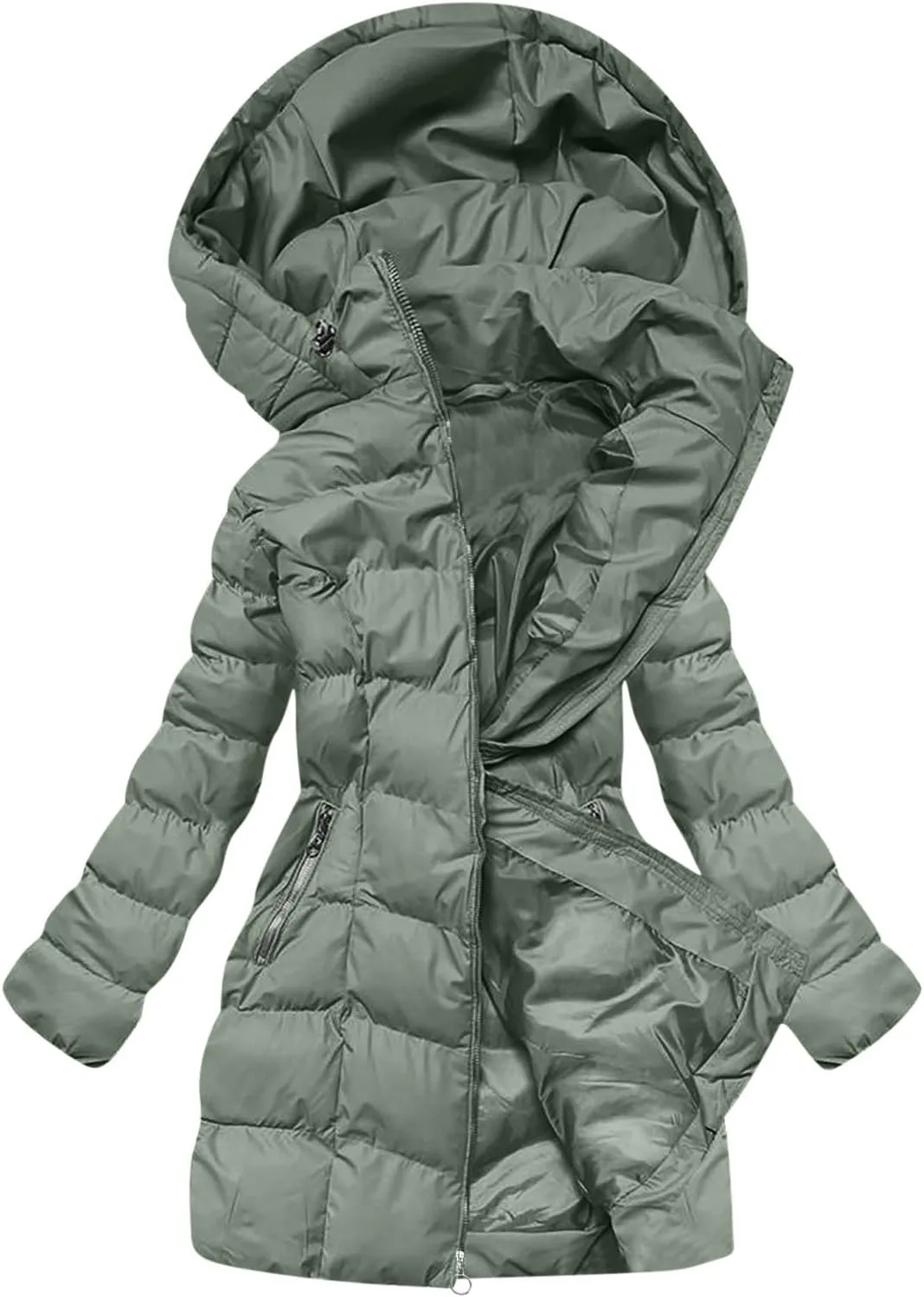 Winter Coats for Women Quilted Down Jacket Full Zip Puffer Coat Thicken Hooded Outerwear Casual Fleece Lined Coat