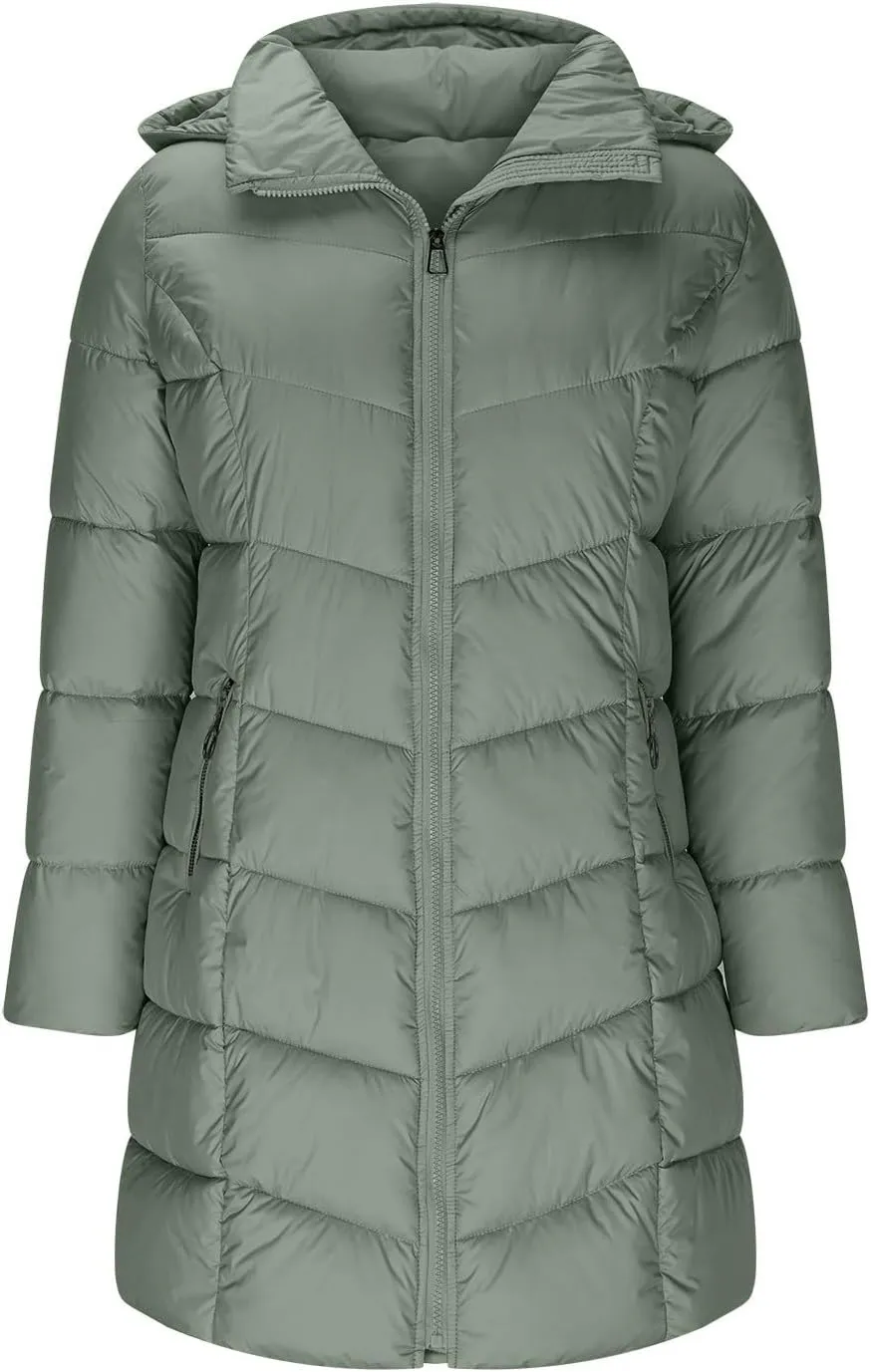 Winter Coats for Women Quilted Down Jacket Full Zip Puffer Coat Thicken Hooded Outerwear Casual Fleece Lined Coat