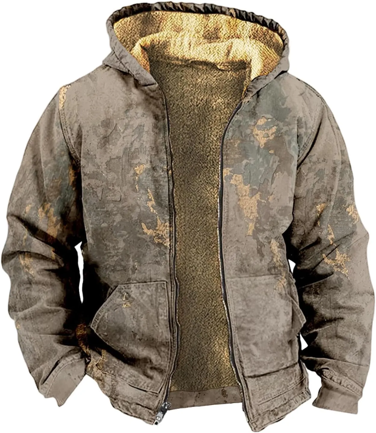Winter Jacket For Men With Hood Fleece Lined Zipper Graphic Coat Heated Heavy Fashion Jacket