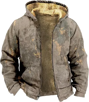 Winter Jacket For Men With Hood Fleece Lined Zipper Graphic Coat Heated Heavy Fashion Jacket
