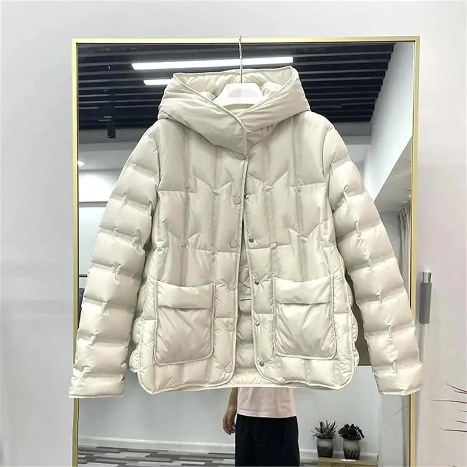 Women Down Jackets Female Single-Breasted Puffer Jacket Casual Loose Hooded Parkas