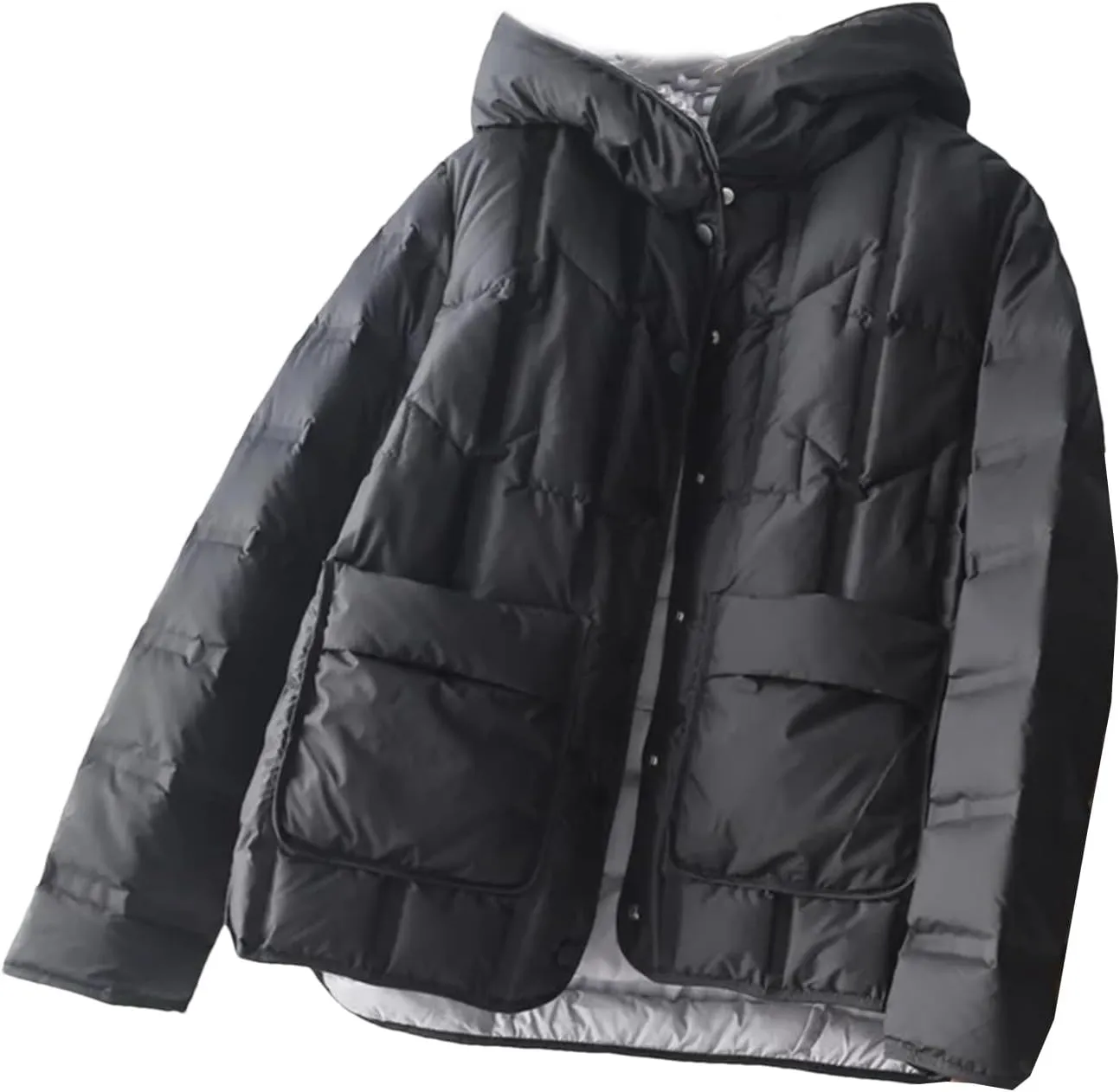 Women Down Jackets Female Single-Breasted Puffer Jacket Casual Loose Hooded Parkas