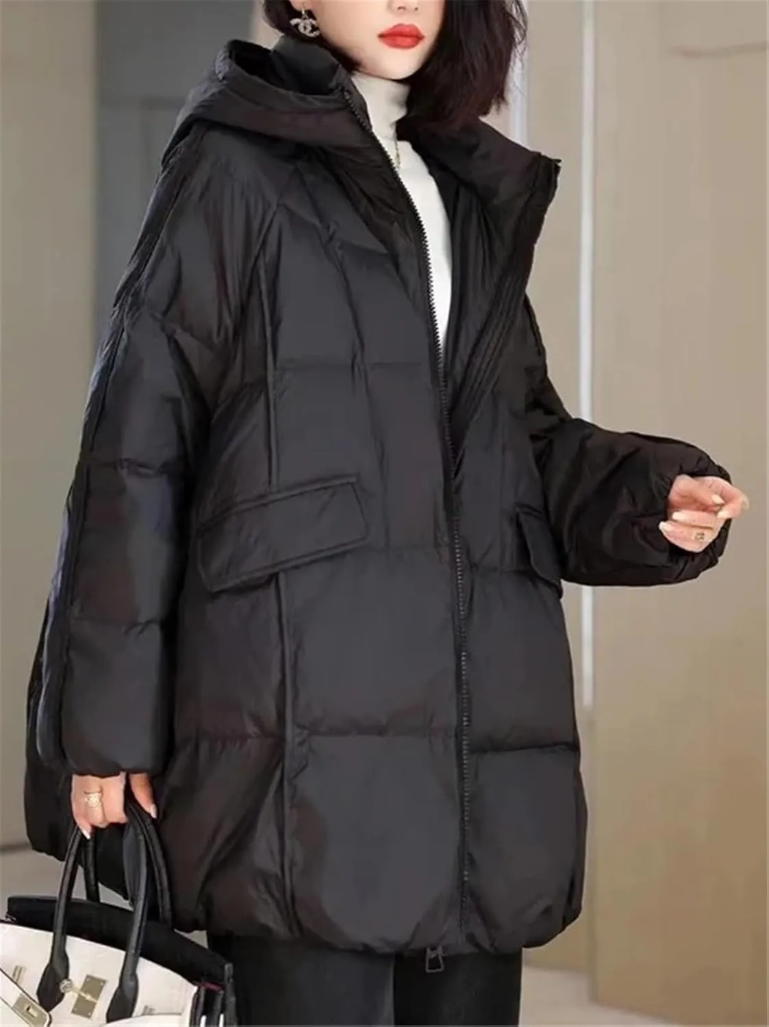 Women's Duck Down Jacket Hooded Autumn Winter Warm Oversize Puffer Coat Casual Loose Thick Parkas Female Outwear