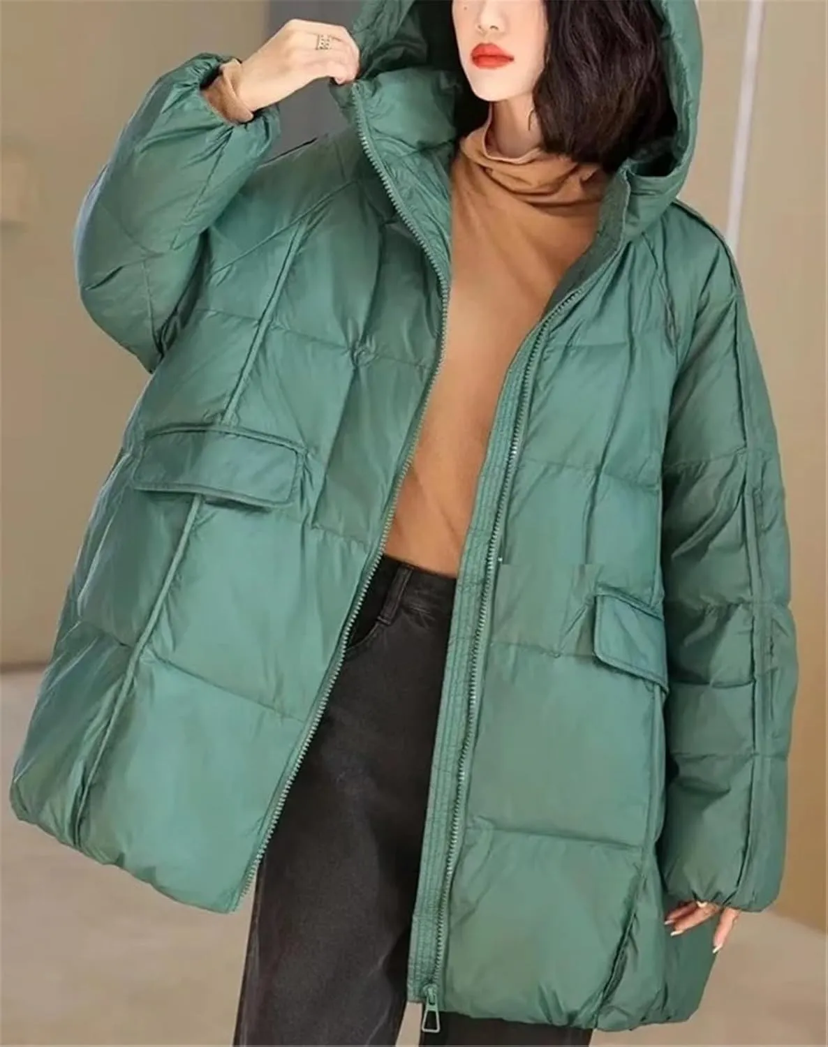Women's Duck Down Jacket Hooded Autumn Winter Warm Oversize Puffer Coat Casual Loose Thick Parkas Female Outwear