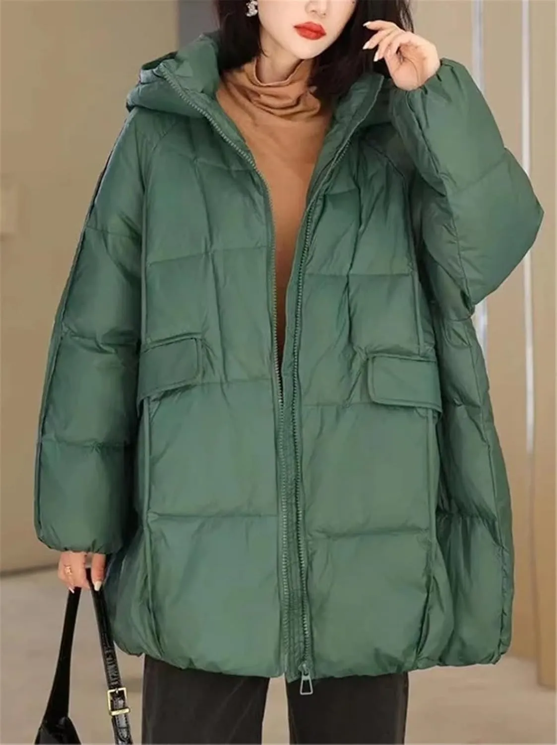 Women's Duck Down Jacket Hooded Autumn Winter Warm Oversize Puffer Coat Casual Loose Thick Parkas Female Outwear