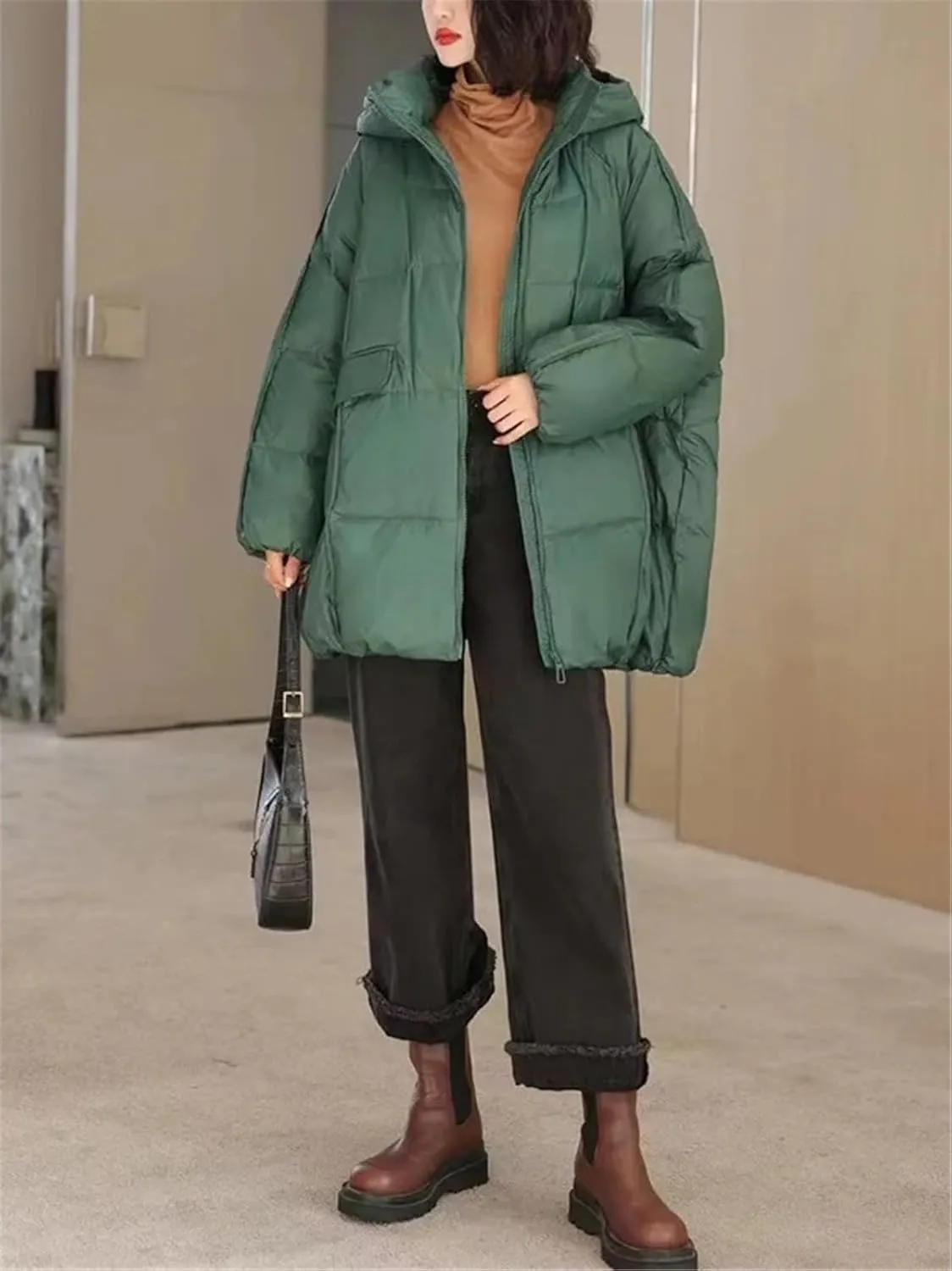 Women's Duck Down Jacket Hooded Autumn Winter Warm Oversize Puffer Coat Casual Loose Thick Parkas Female Outwear