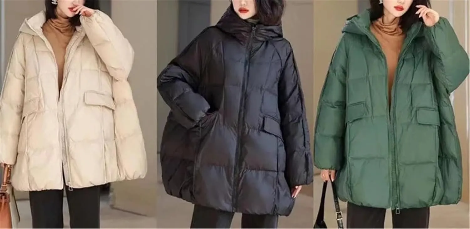 Women's Duck Down Jacket Hooded Autumn Winter Warm Oversize Puffer Coat Casual Loose Thick Parkas Female Outwear