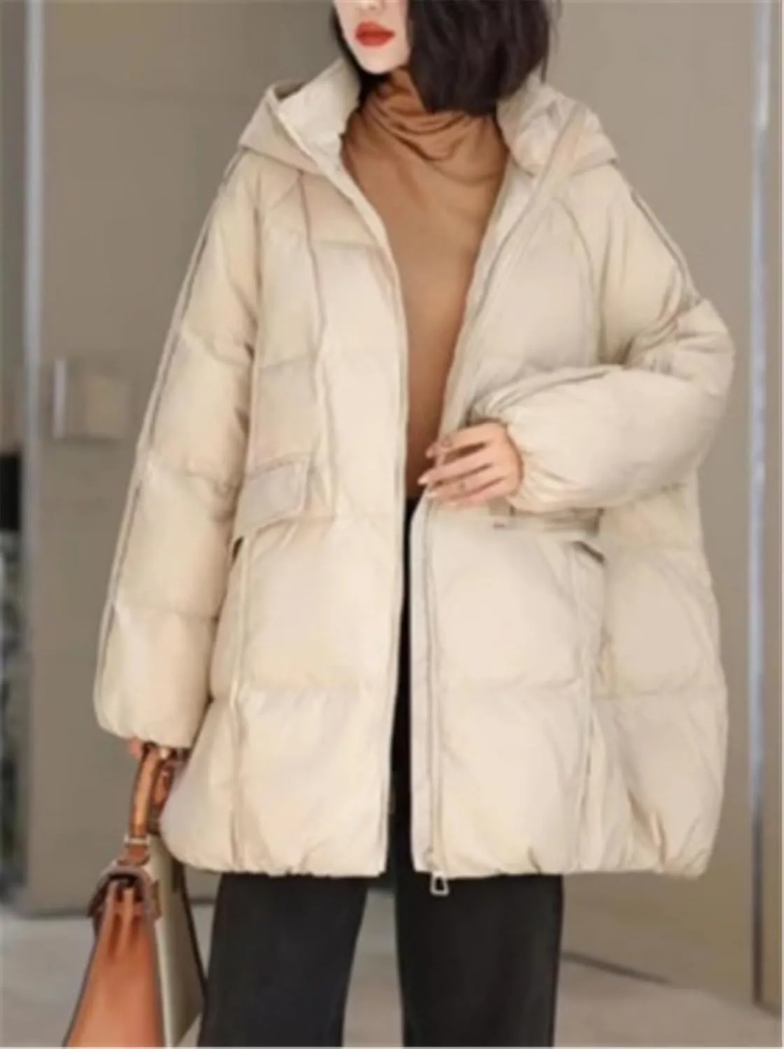 Women's Duck Down Jacket Hooded Autumn Winter Warm Oversize Puffer Coat Casual Loose Thick Parkas Female Outwear