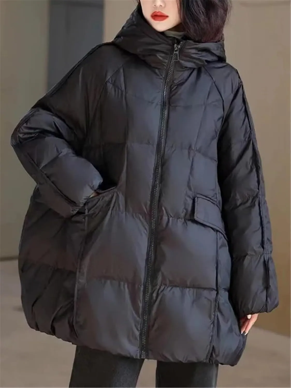 Women's Duck Down Jacket Hooded Autumn Winter Warm Oversize Puffer Coat Casual Loose Thick Parkas Female Outwear