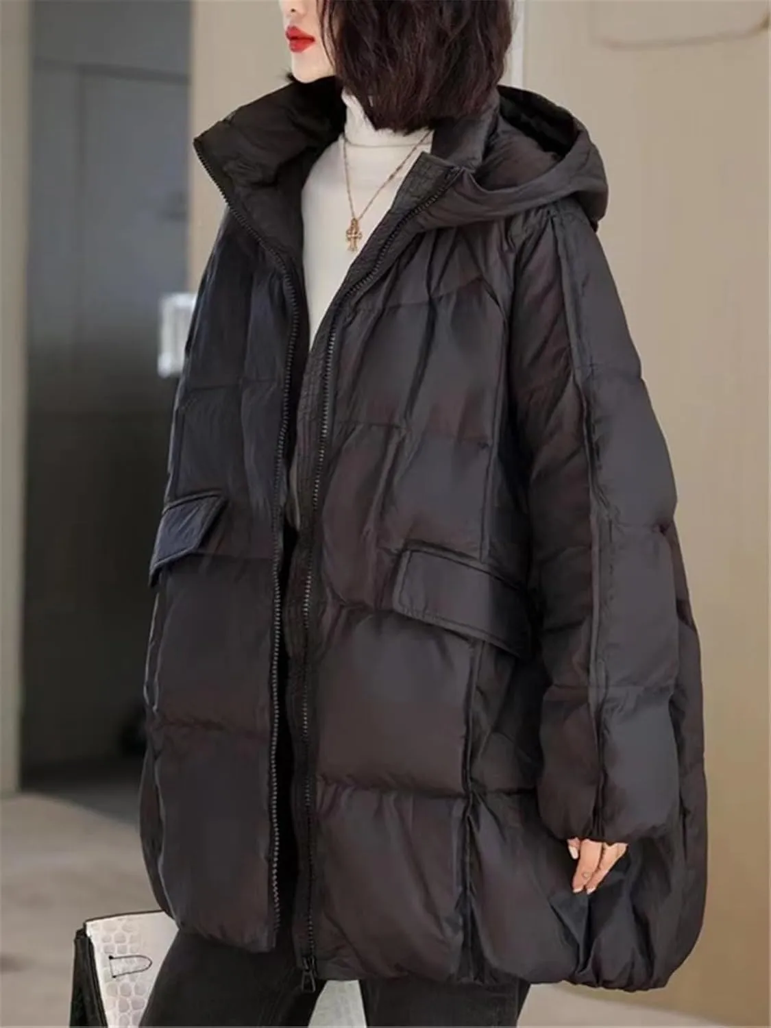 Women's Duck Down Jacket Hooded Autumn Winter Warm Oversize Puffer Coat Casual Loose Thick Parkas Female Outwear