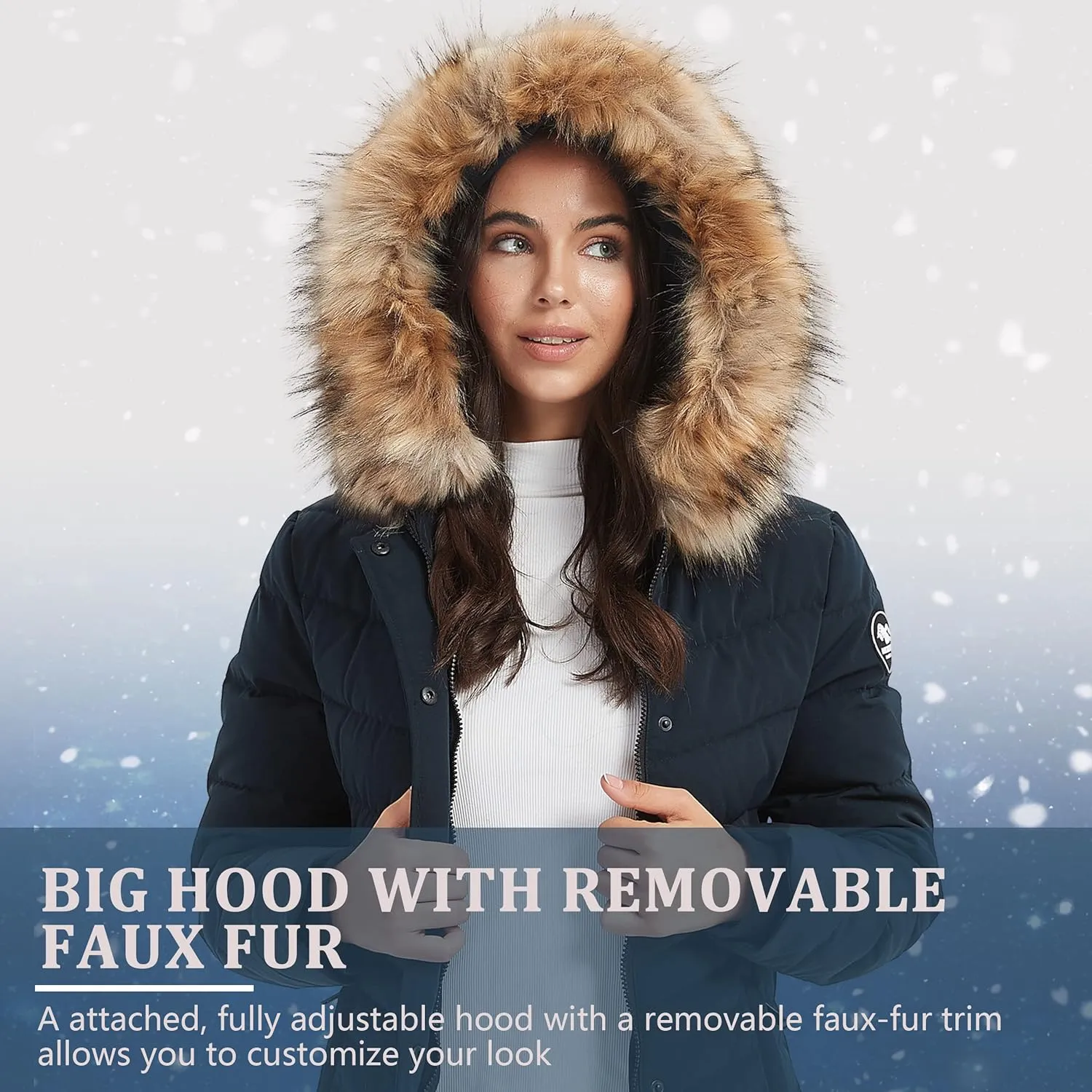 Women's Duck Down Long Parka Winter Jacket Warm Parka Down Coat with Fur Hood Puffer Jacket