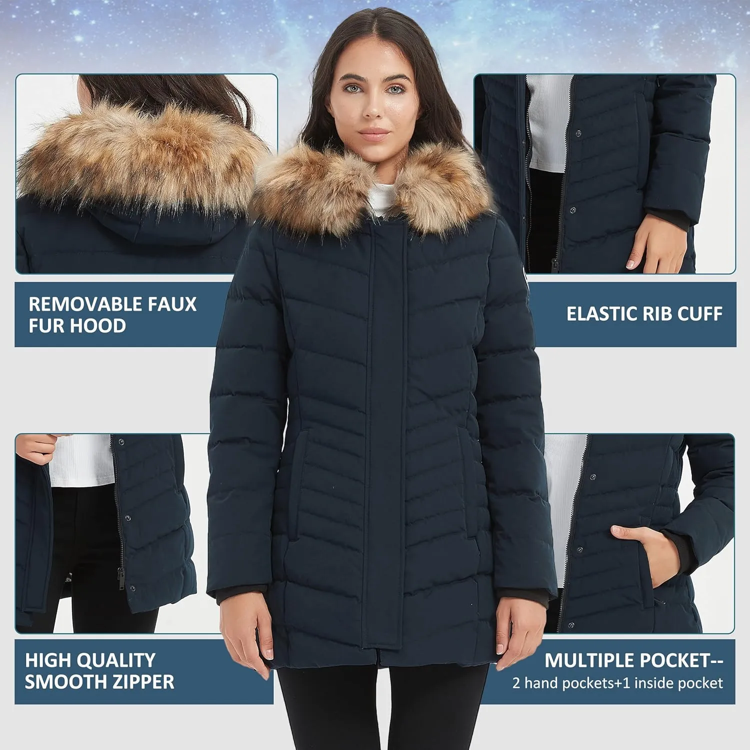 Women's Duck Down Long Parka Winter Jacket Warm Parka Down Coat with Fur Hood Puffer Jacket