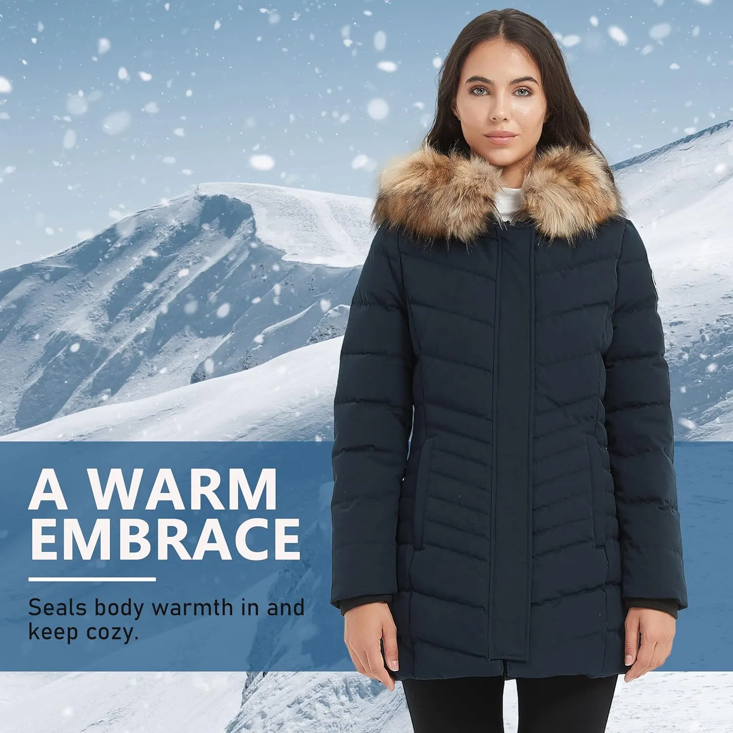 Women's Duck Down Long Parka Winter Jacket Warm Parka Down Coat with Fur Hood Puffer Jacket