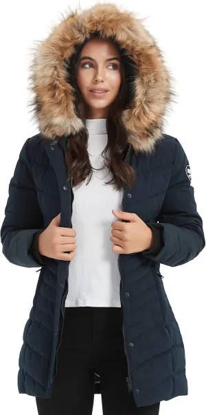 Women's Duck Down Long Parka Winter Jacket Warm Parka Down Coat with Fur Hood Puffer Jacket