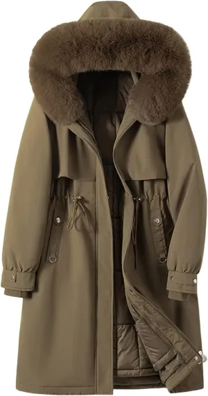Women's Hooded Winter Coat Waterproof Down Long Jacket Warm Parka Thicken Puffer Coat Quilted Jacket with Fur Hood