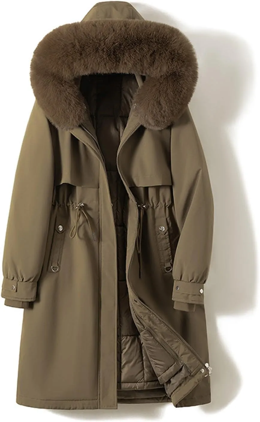 Women's Hooded Winter Coat Waterproof Down Long Jacket Warm Parka Thicken Puffer Coat Quilted Jacket with Fur Hood