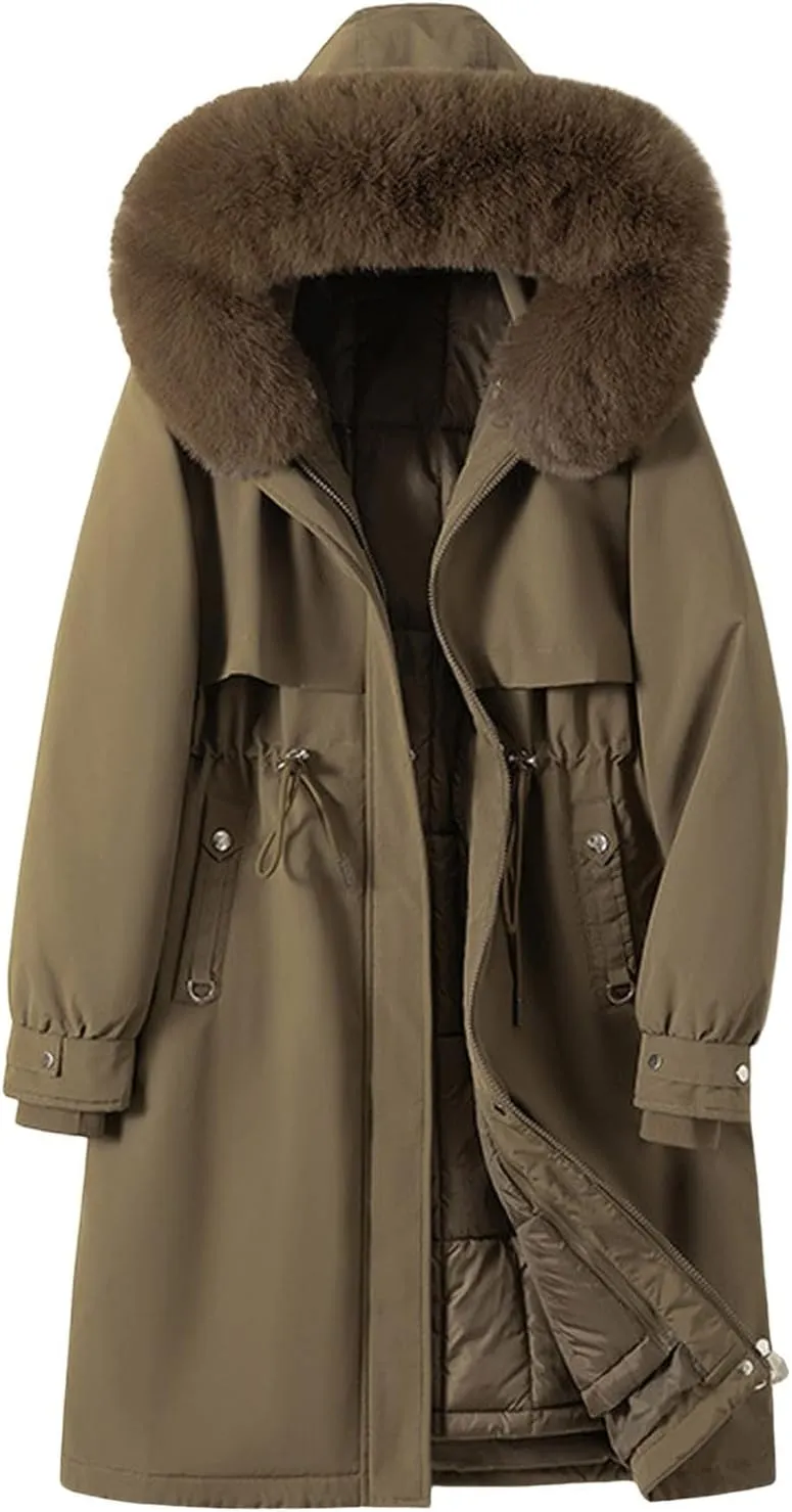 Women's Hooded Winter Coat Waterproof Down Long Jacket Warm Parka Thicken Puffer Coat Quilted Jacket with Fur Hood