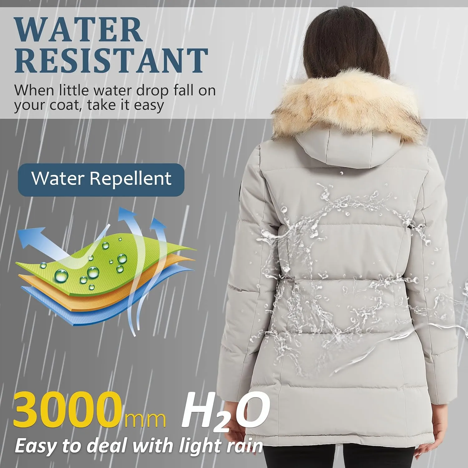 Women's Padded Jacket, Ladies Fur Hooded Thickened Vegan Down Long Parka Winter Outwear Warm Puffer Coat XS-XXL