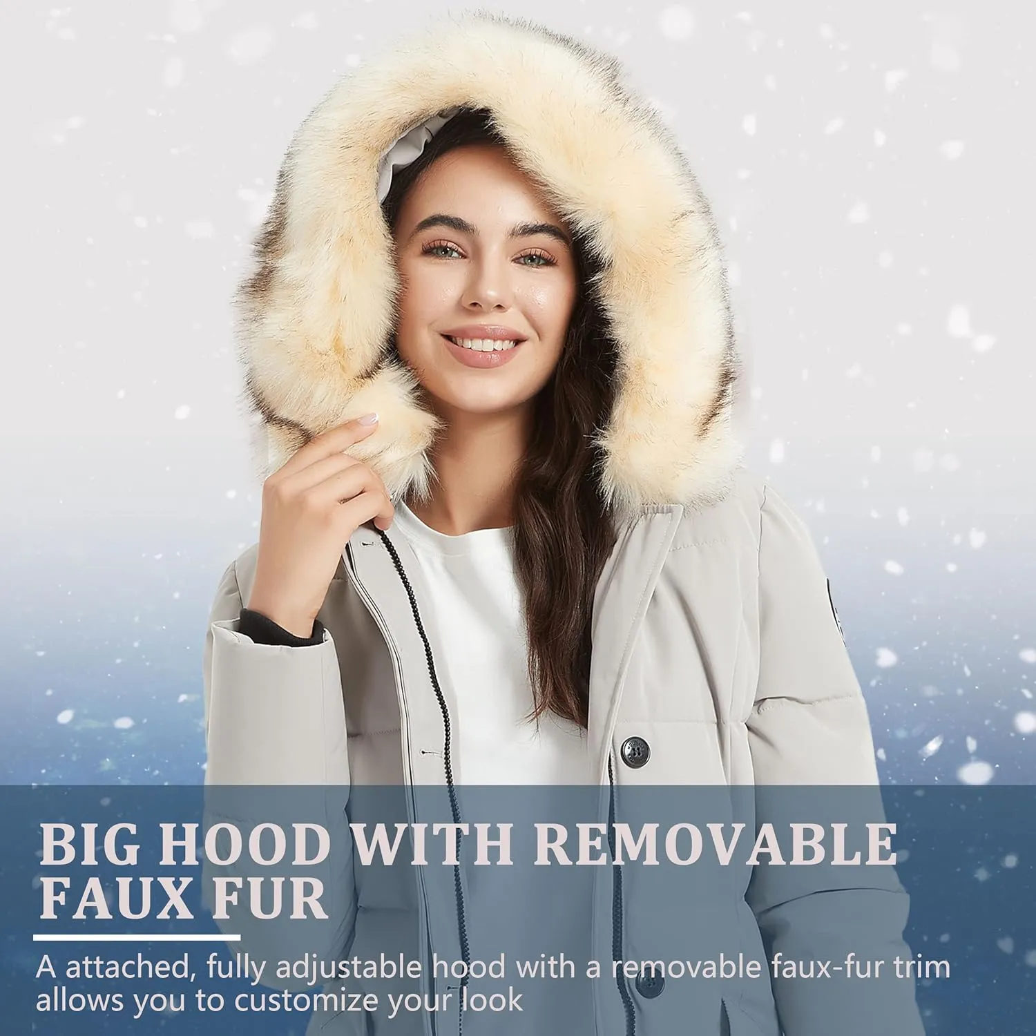 Women's Padded Jacket, Ladies Fur Hooded Thickened Vegan Down Long Parka Winter Outwear Warm Puffer Coat XS-XXL