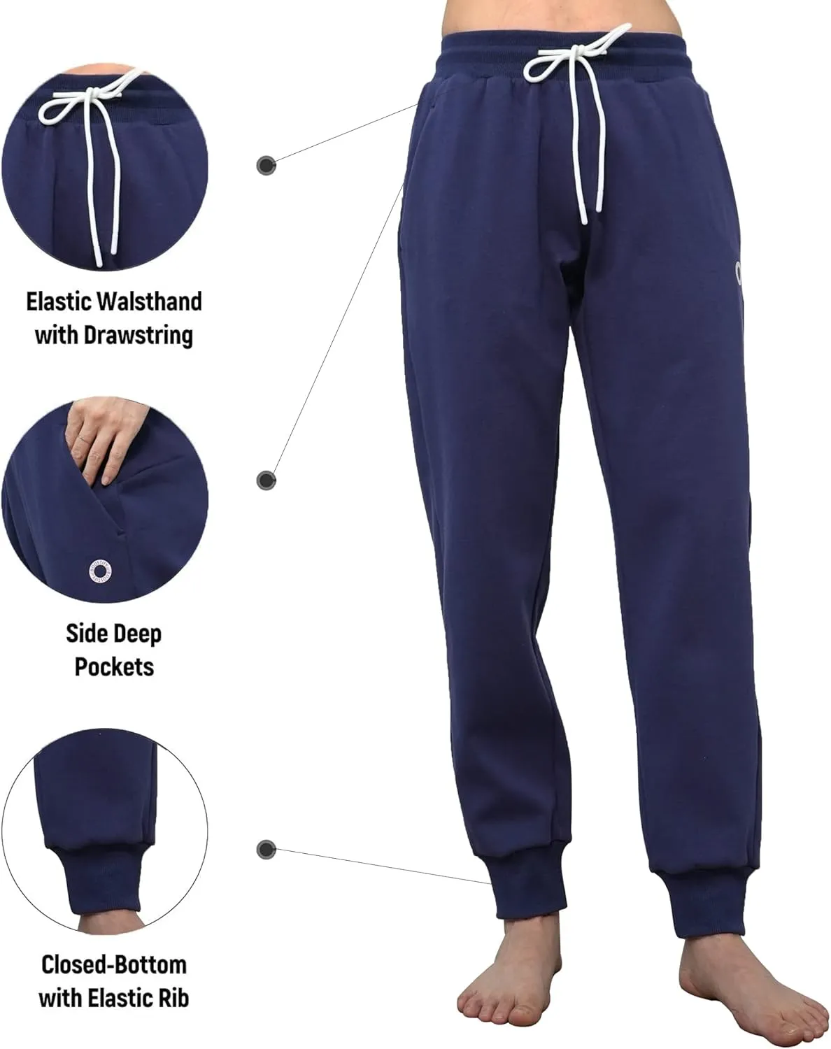 Women's Soft Fleece Lined Jogger Pants Warm Sweatpants Thermal Athletic Lounge Petite Tall (Navy Blue)
